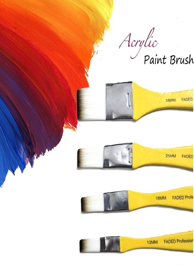 Faded 4 Piece Flat Synthetic Wash Paint Brushes - Handmade Professional Artist Painting Brush Set for Acrylic, Watercolor & Gouache Painting Wide Brush Set (Sizes 12mm, 18mm, 25mm, 38mm) - Image 4